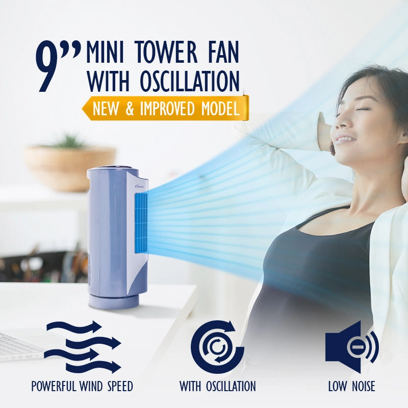 10" Tower Fan  Desk Fan, Oscillation, Portable, Compact, Energy-saving, Thermal protection, 3-Speed, grey, PPTF10