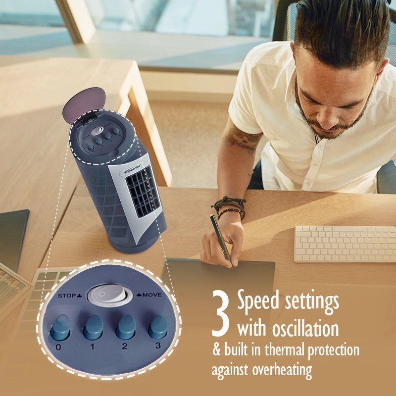 10" Tower Fan  Desk Fan, Oscillation, Portable, Compact, Energy-saving, Thermal protection, 3-Speed, grey, PPTF10