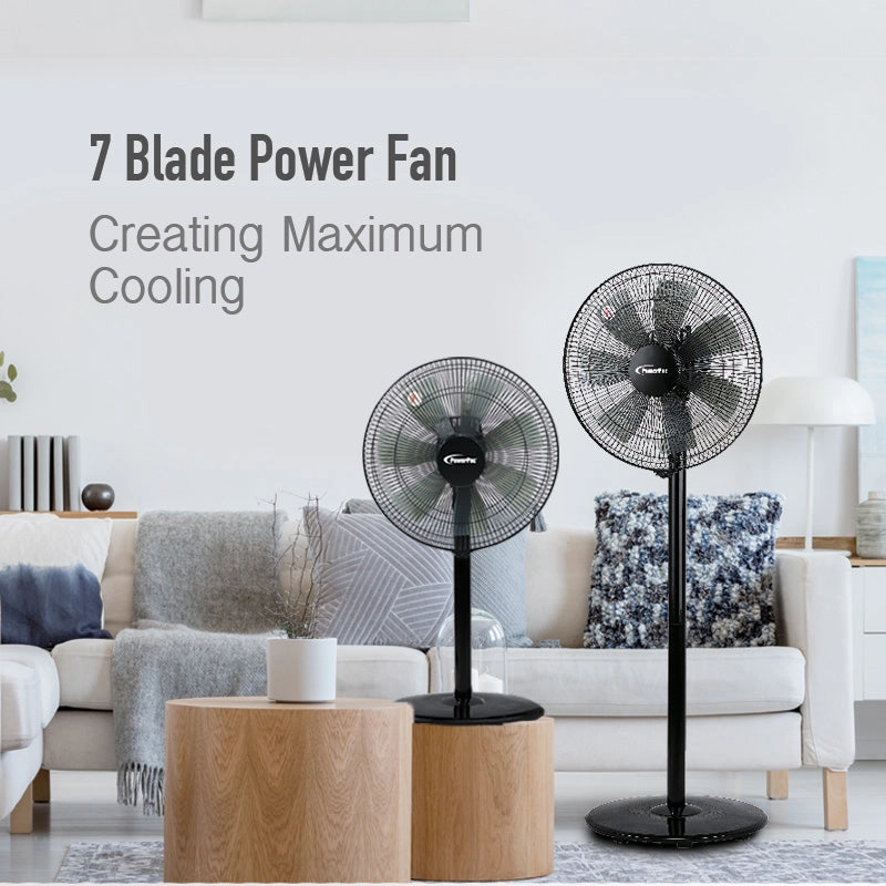 14" Stand Fan  7 Blades, Adjustable Height, Oscillation, Powerful Cooling, Energy-efficient, 3-Speed, black, PPFS212