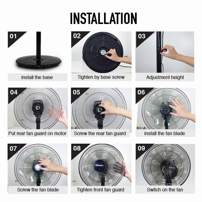 14" Stand Fan  7 Blades, Adjustable Height, Oscillation, Powerful Cooling, Energy-efficient, 3-Speed, black, PPFS212
