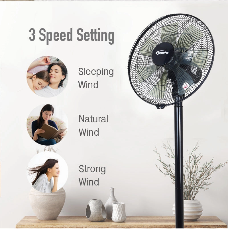 14" Stand Fan  7 Blades, Adjustable Height, Oscillation, Powerful Cooling, Energy-efficient, 3-Speed, black, PPFS212