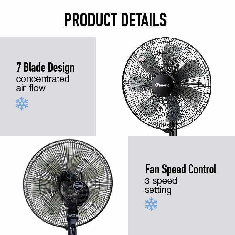 14" Stand Fan  7 Blades, Adjustable Height, Oscillation, Powerful Cooling, Energy-efficient, 3-Speed, black, PPFS212