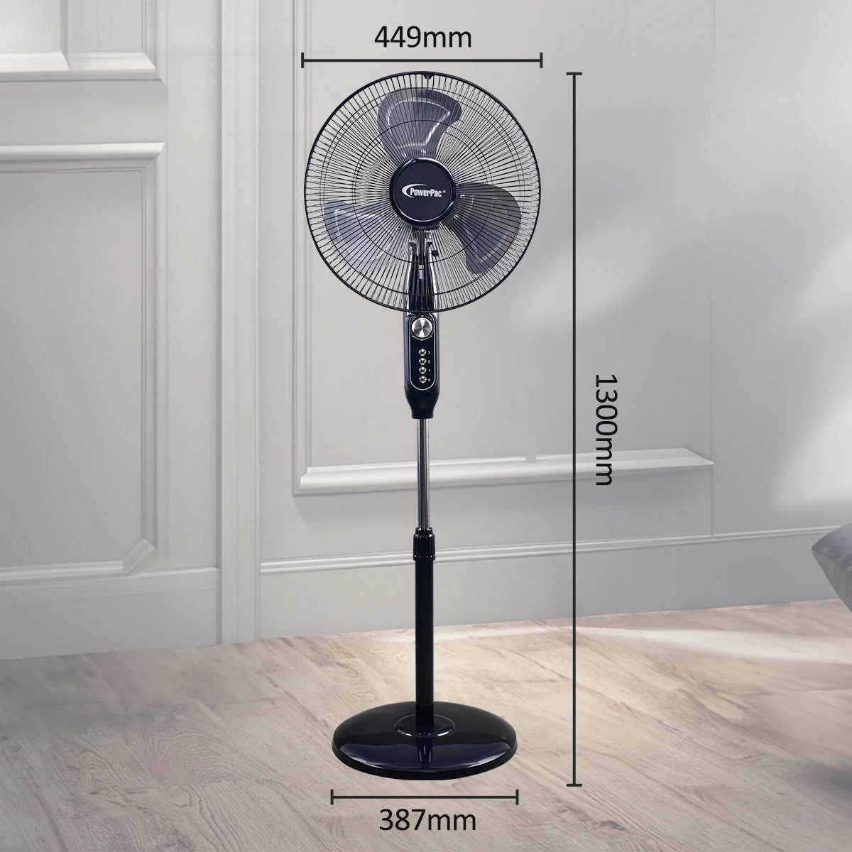 16" Stand Fan  Metal Blades, Adjustable Height, Oscillation, Timer, Powerful & Silent Fan, 3-Speed, black. PPFS616