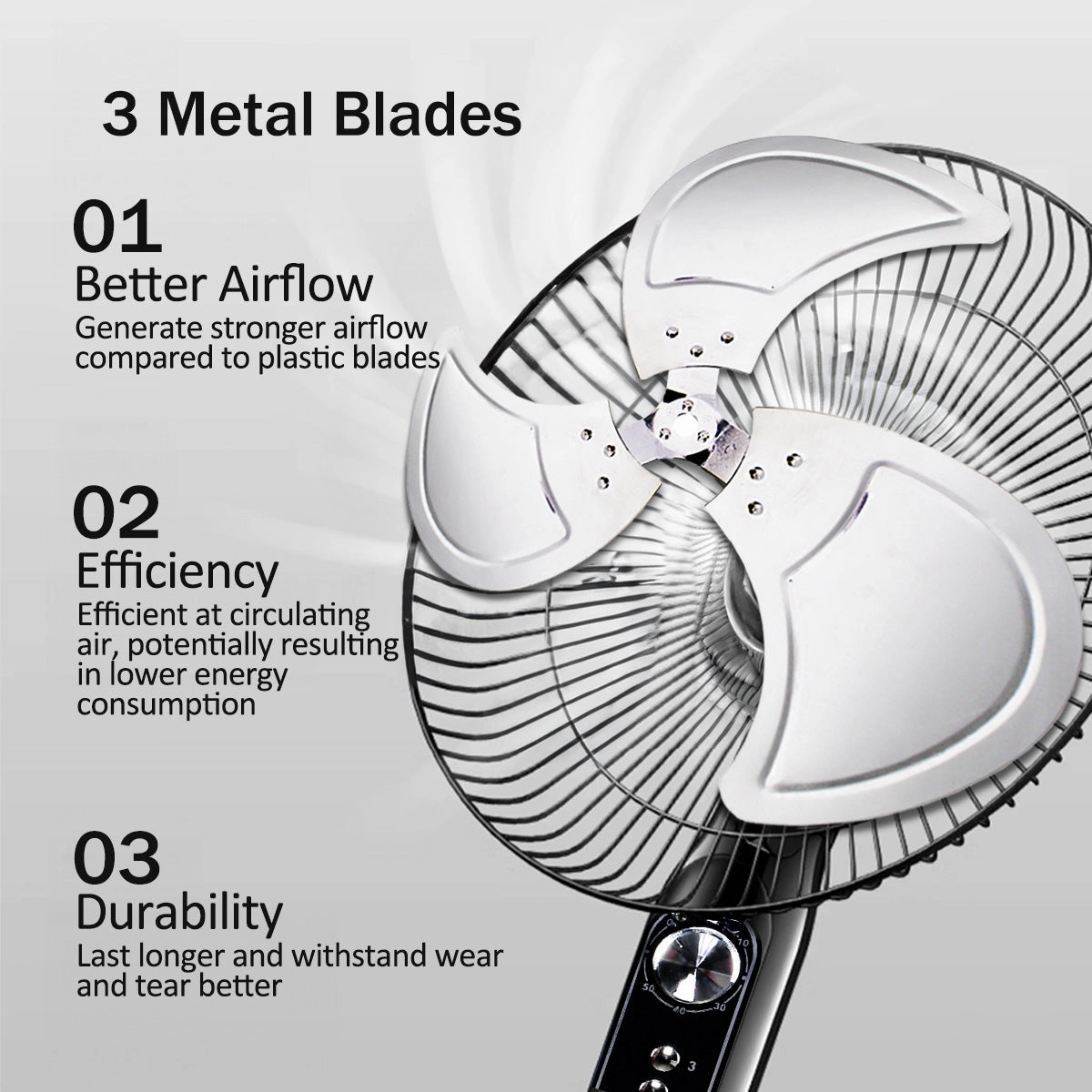 16" Stand Fan  Metal Blades, Adjustable Height, Oscillation, Timer, Powerful & Silent Fan, 3-Speed, black. PPFS616