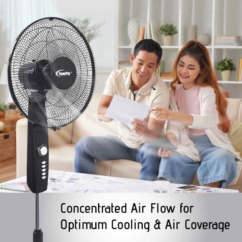 16" Stand Fan  Strong Airflow, Adjustable Height, Oscillation, Timer, Durable, Energy-efficient, 4-Speed, black, PPFS30