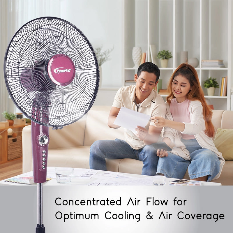 16" Stand Fan  Strong Airflow, Adjustable Height, Oscillation, Timer, Durable, Energy-saving, 4-Speed, red, PPFS50