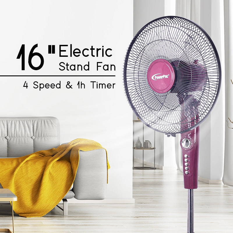 16" Stand Fan  Strong Airflow, Adjustable Height, Oscillation, Timer, Durable, Energy-saving, 4-Speed, red, PPFS50