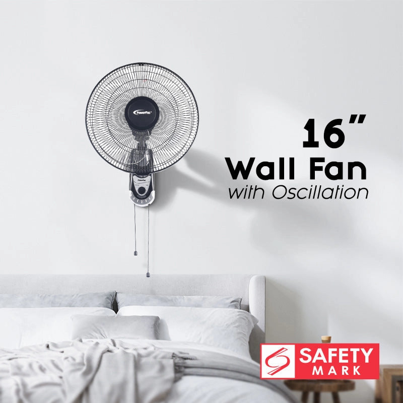 16" Wall Fan  Adjustable Tilt, Wide Oscillation, Safe & Easy Installation, Thermal Protection, 3-Speed, black, PPWF40
