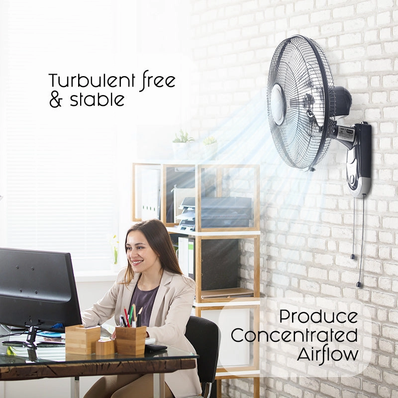 16" Wall Fan  Adjustable Tilt, Wide Oscillation, Safe & Easy Installation, Thermal Protection, 3-Speed, black, PPWF40