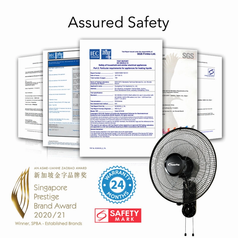 16" Wall Fan  Adjustable Tilt, Wide Oscillation, Safe & Easy Installation, Thermal Protection, 3-Speed, black, PPWF40