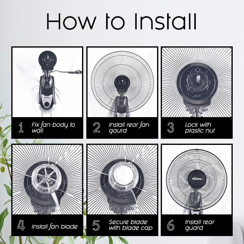 16" Wall Fan  Adjustable Tilt, Wide Oscillation, Safe & Easy Installation, Thermal Protection, 3-Speed, black, PPWF40