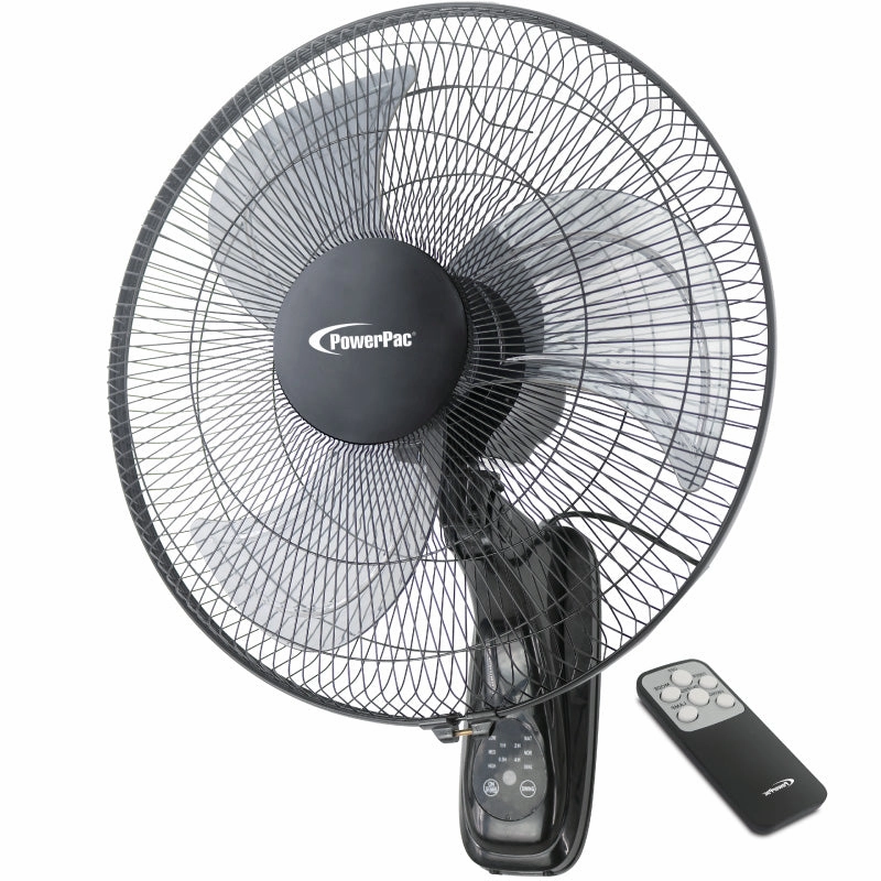 16" Wall Fan  Remote Control, Adjustable Tilt, Wide Oscillation, Safe & Easy Installation, Thermal Protection, 3-Speed, black, PPWF40R