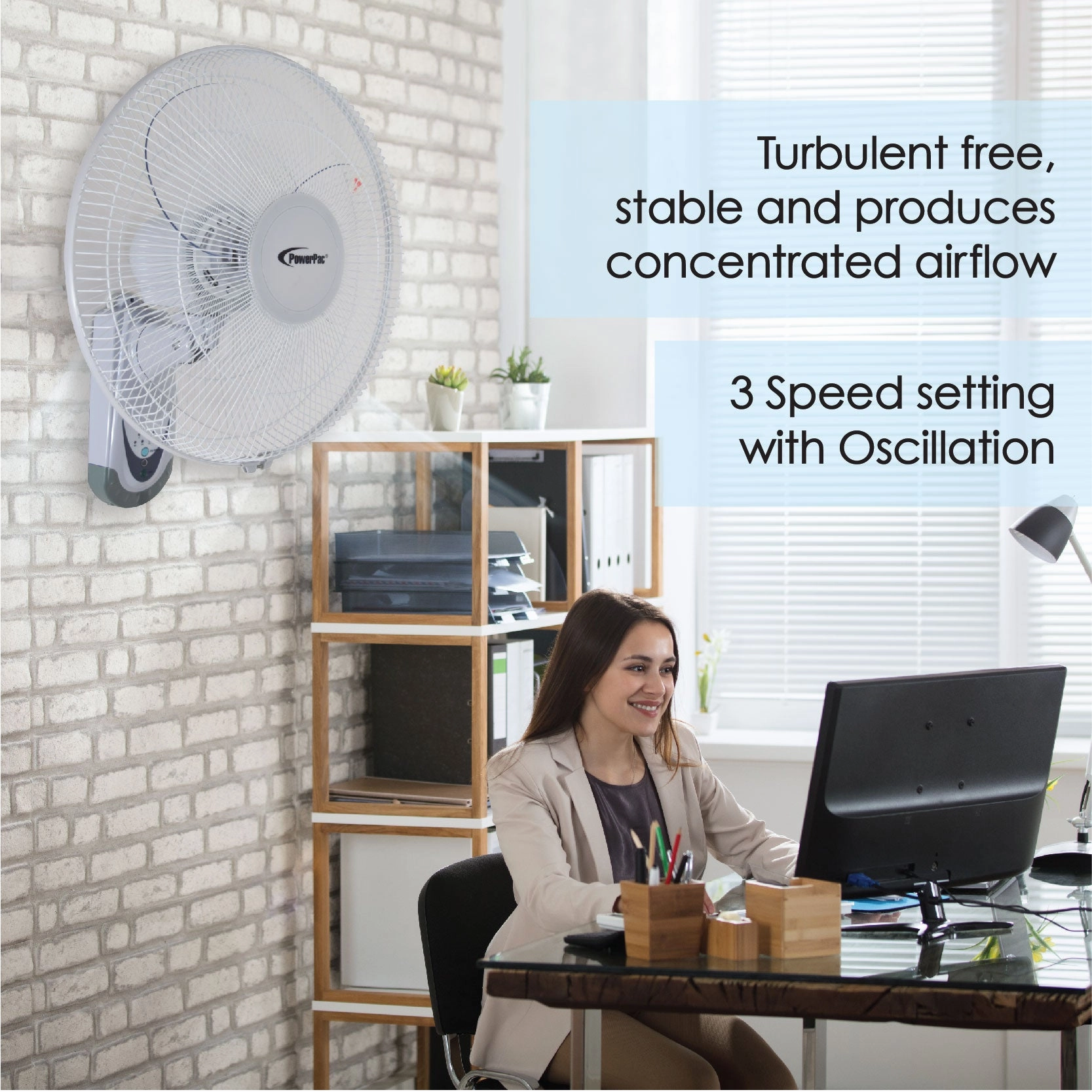 16" Wall Fan  Remote Control, Adjustable Tilt, Wide Oscillation, Safe & Easy Installation, Thermal Protection, 3-Speed, black, PPWF40R