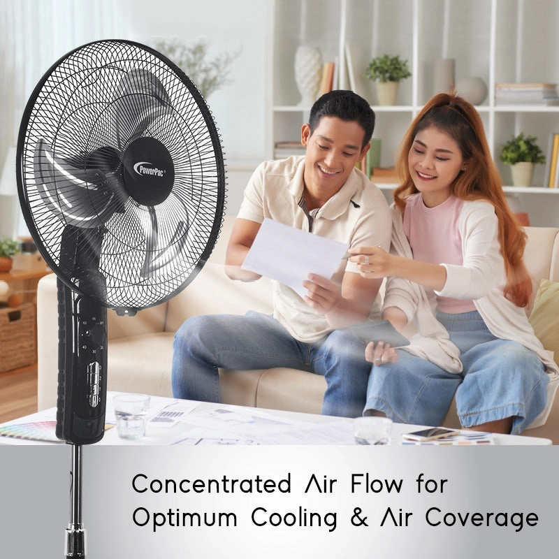 18" Stand Fan  Metal Blades, Adjustable Height, Oscillation, Timer, Powerful Cooling, Energy-efficient, 3-Speed, black, PPFS818