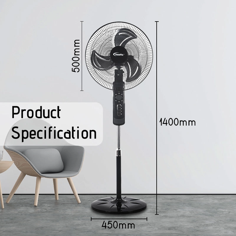18" Stand Fan  Metal Blades, Adjustable Height, Oscillation, Timer, Powerful Cooling, Energy-efficient, 3-Speed, black, PPFS818