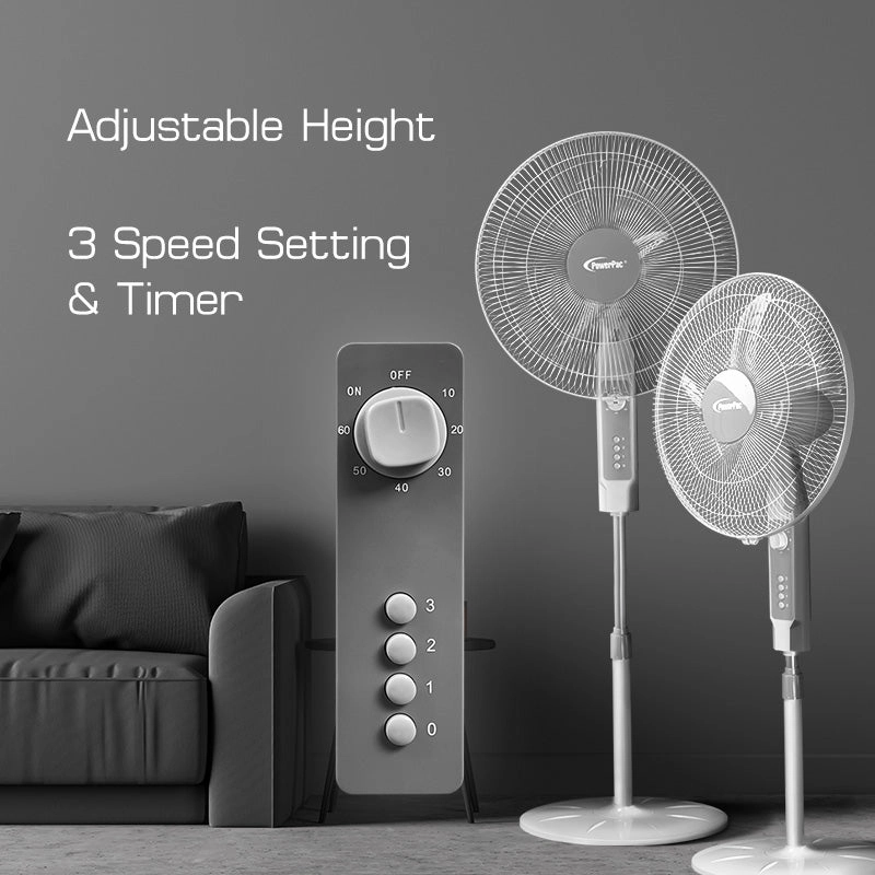 18" Stand Fan  Strong Airflow, Adjustable Height, Oscillation, Timer, Durable, Energy-saving, 3-Speed, white, PPFS70