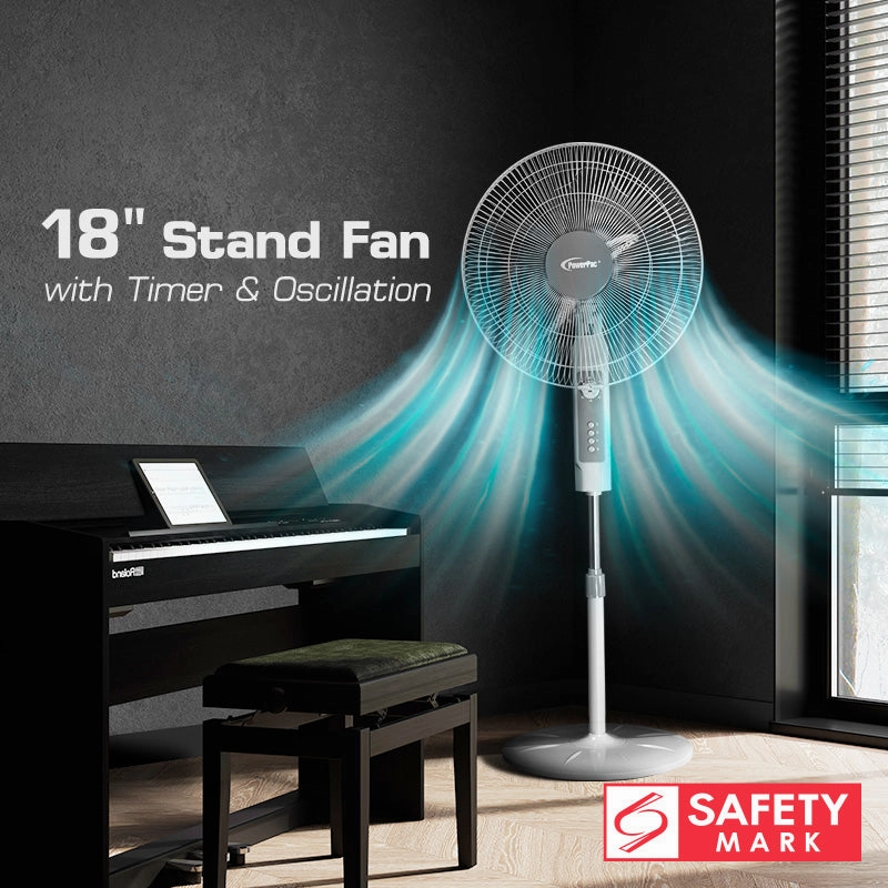 18" Stand Fan  Strong Airflow, Adjustable Height, Oscillation, Timer, Durable, Energy-saving, 3-Speed, white, PPFS70