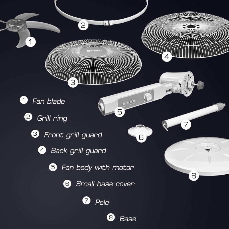 18" Stand Fan  Strong Airflow, Adjustable Height, Oscillation, Timer, Durable, Energy-saving, 3-Speed, white, PPFS70