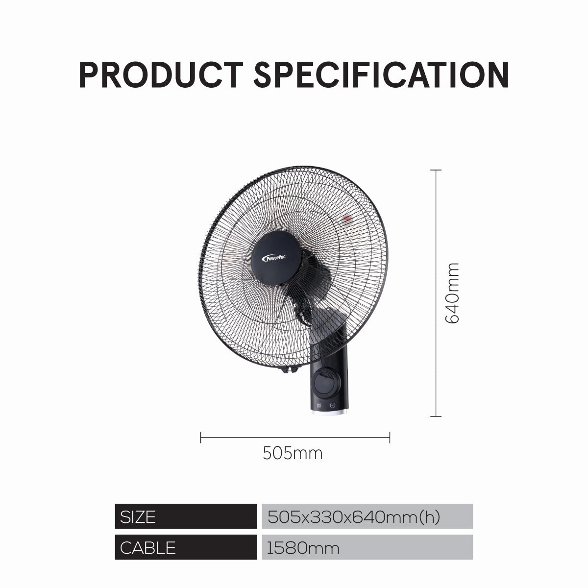 18" Wall Fan with Oscillation & Remote Control  Powerful, Oscillation, Adjustable louver, Overheat Protection, PPWF98R