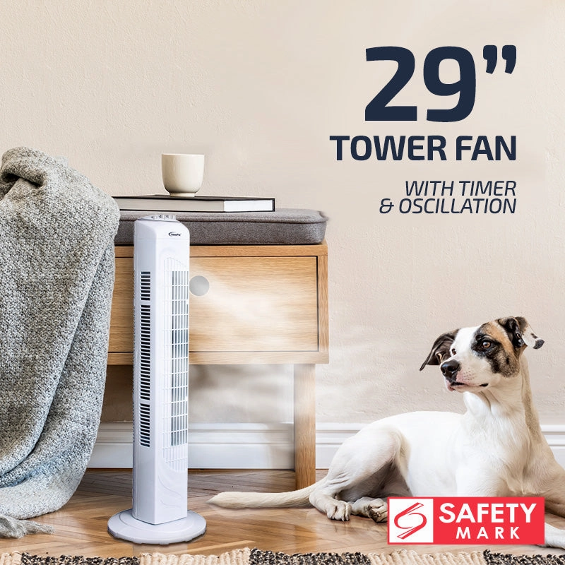 29" Tower Fan  Oscillation, Timer, Portable, Energy-efficient, Thermal protection, 3-Speed, white, PPTF290