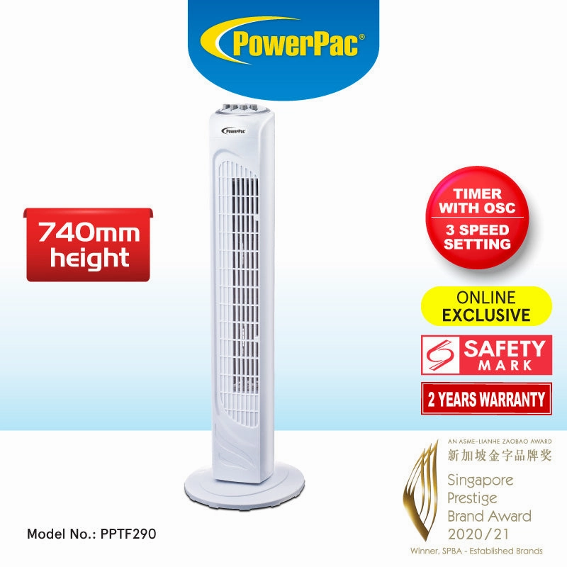 29" Tower Fan  Oscillation, Timer, Portable, Energy-efficient, Thermal protection, 3-Speed, white, PPTF290