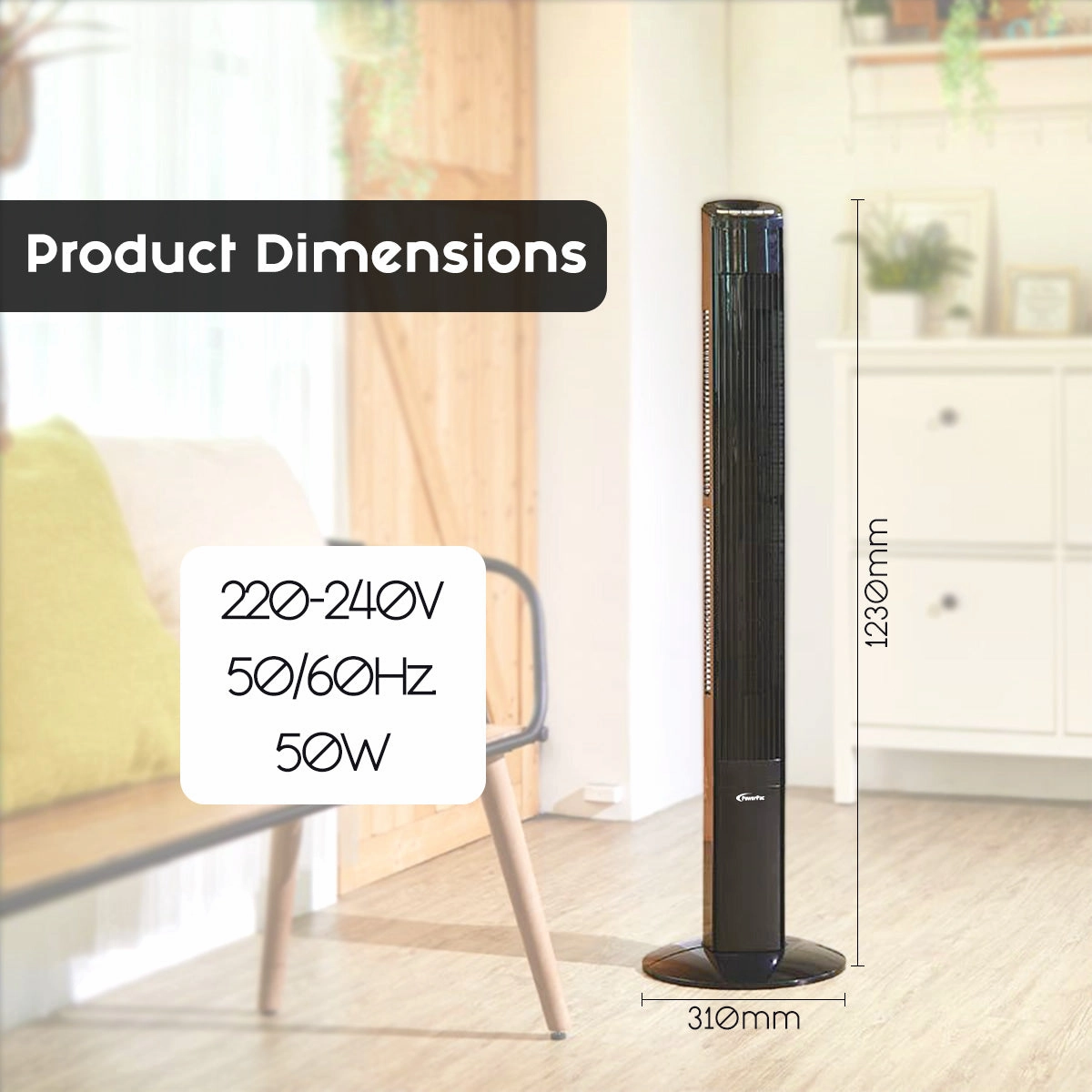 46" Tower Fan  Remote Control, Oscillation, Timer, 3 Modes, Digital display, Portable, Energy-efficient, 3-Speed, grey, PPTF460