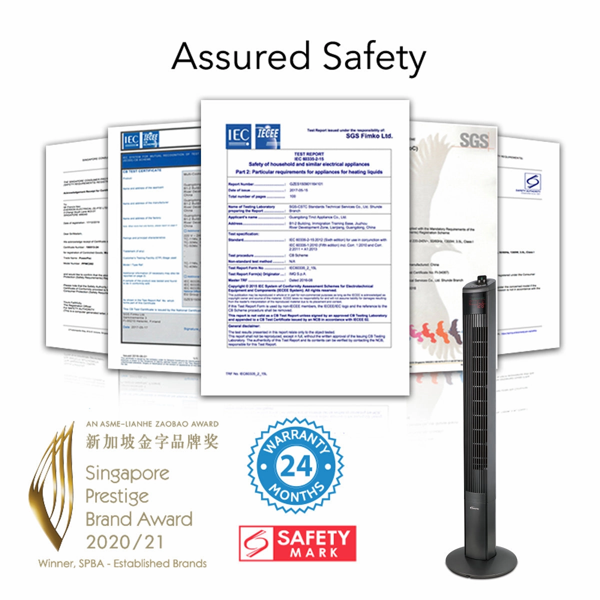 46" Tower Fan  Remote Control, Oscillation, Timer, 3 Modes, Digital display, Portable, Energy-efficient, 3-Speed, grey, PPTF460