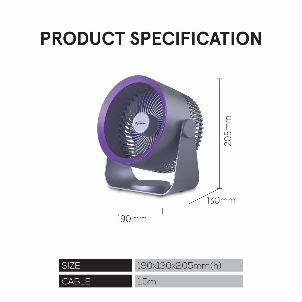 6" USB Table & Wall Fan  Powerful Air Circulator, Wall-Mountable Base, 90 Vertical Adjustable Tilt, Energy-Saving, 3-Speed, grey, PPUF224