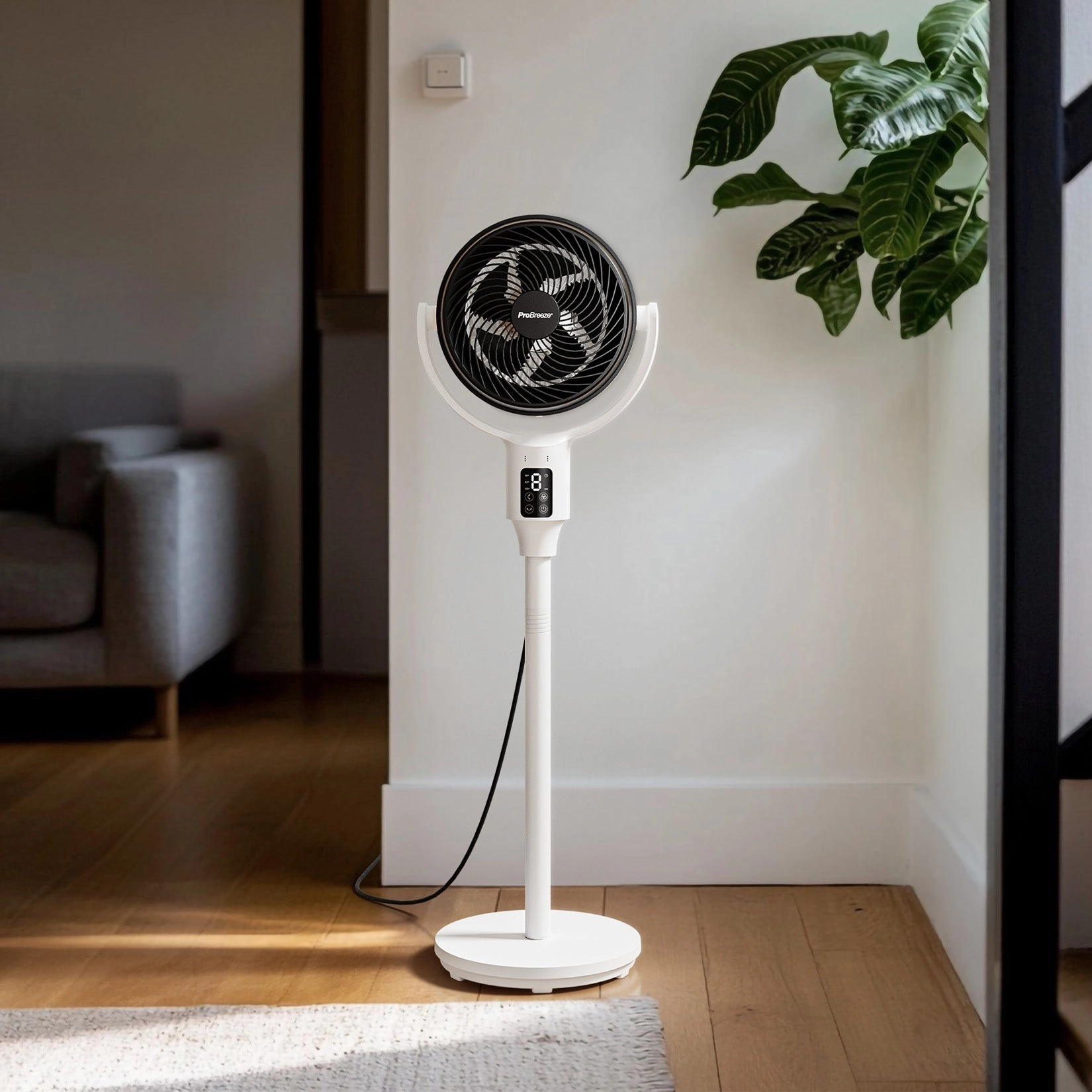 AirFlo 43" Hybrid Pedestal Fan - Ultra-Quiet Air Circulator - White