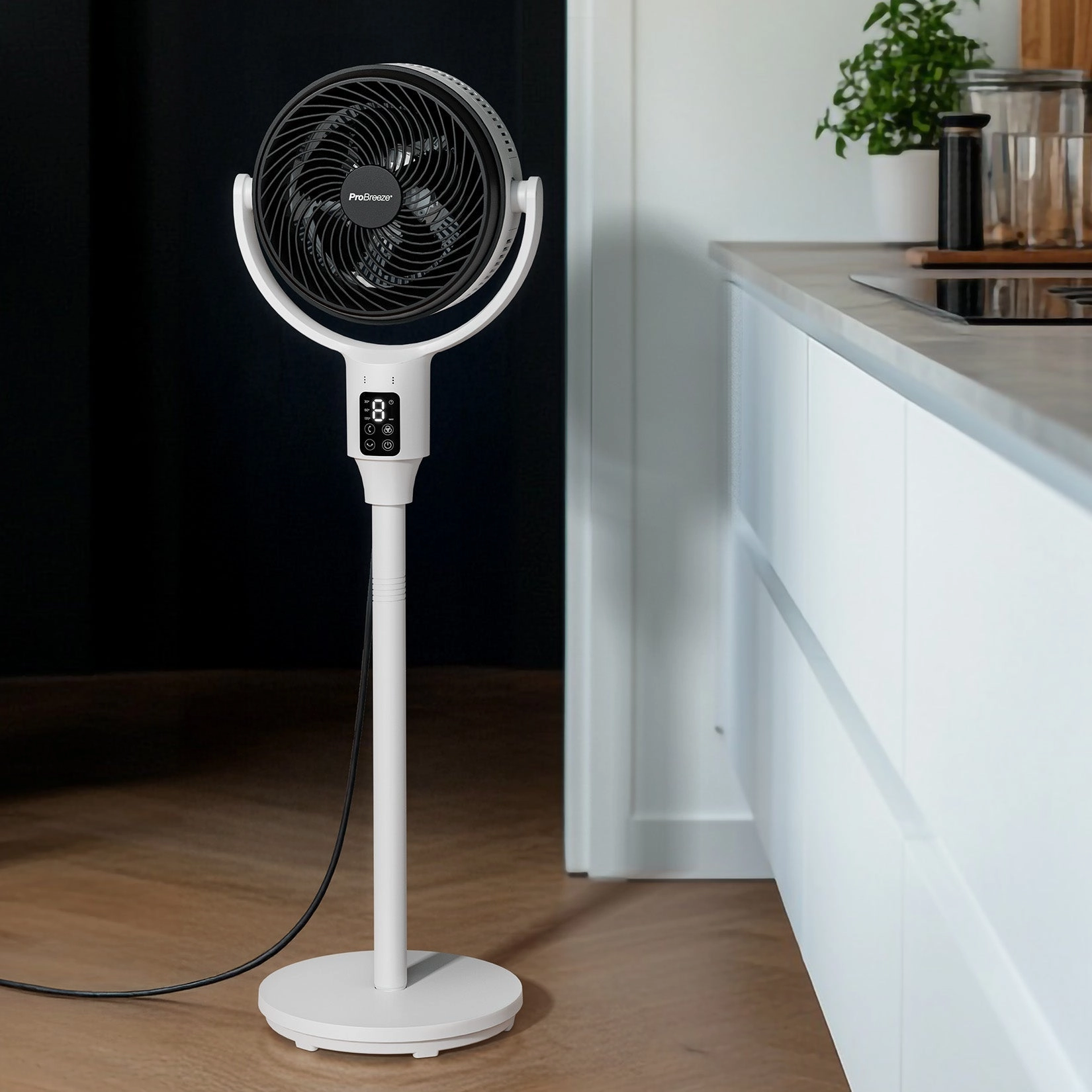 AirFlo 43" Hybrid Pedestal Fan - Ultra-Quiet Air Circulator - White