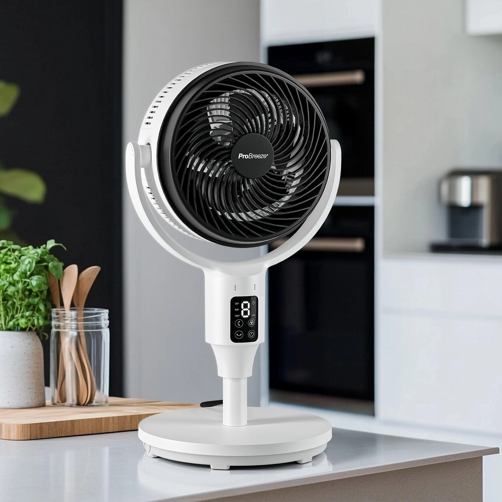 AirFlo 43" Smart Hybrid Pedestal Fan - Ultra-Quiet Air Circulator - White