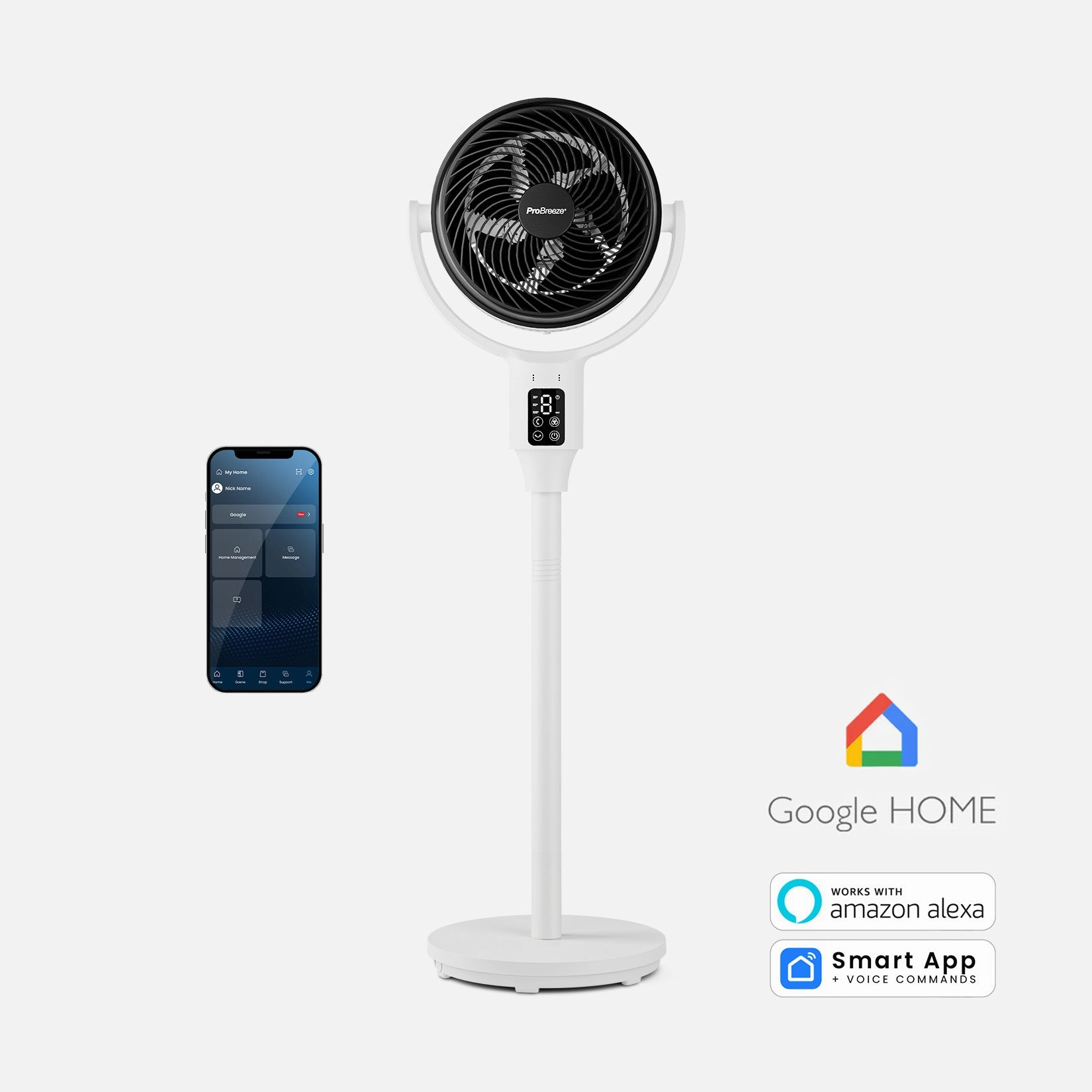 AirFlo 43" Smart Hybrid Pedestal Fan - Ultra-Quiet Air Circulator - White personal care electric devices collection