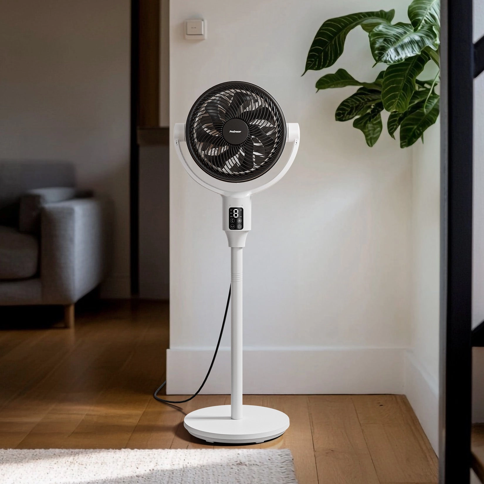 AirFlo Plus 44" Hybrid Pedestal Fan - Ultra-Quiet Air Circulator - White