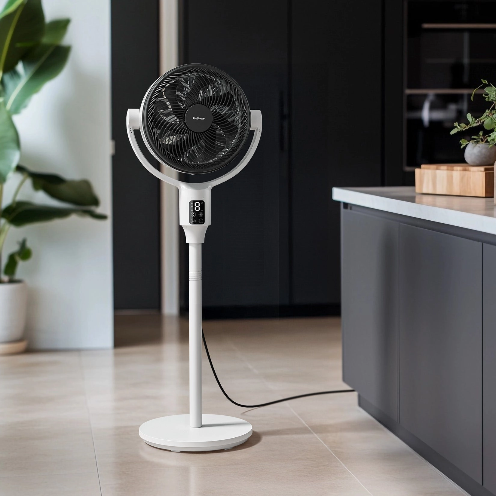 AirFlo Plus 44" Hybrid Pedestal Fan - Ultra-Quiet Air Circulator - White