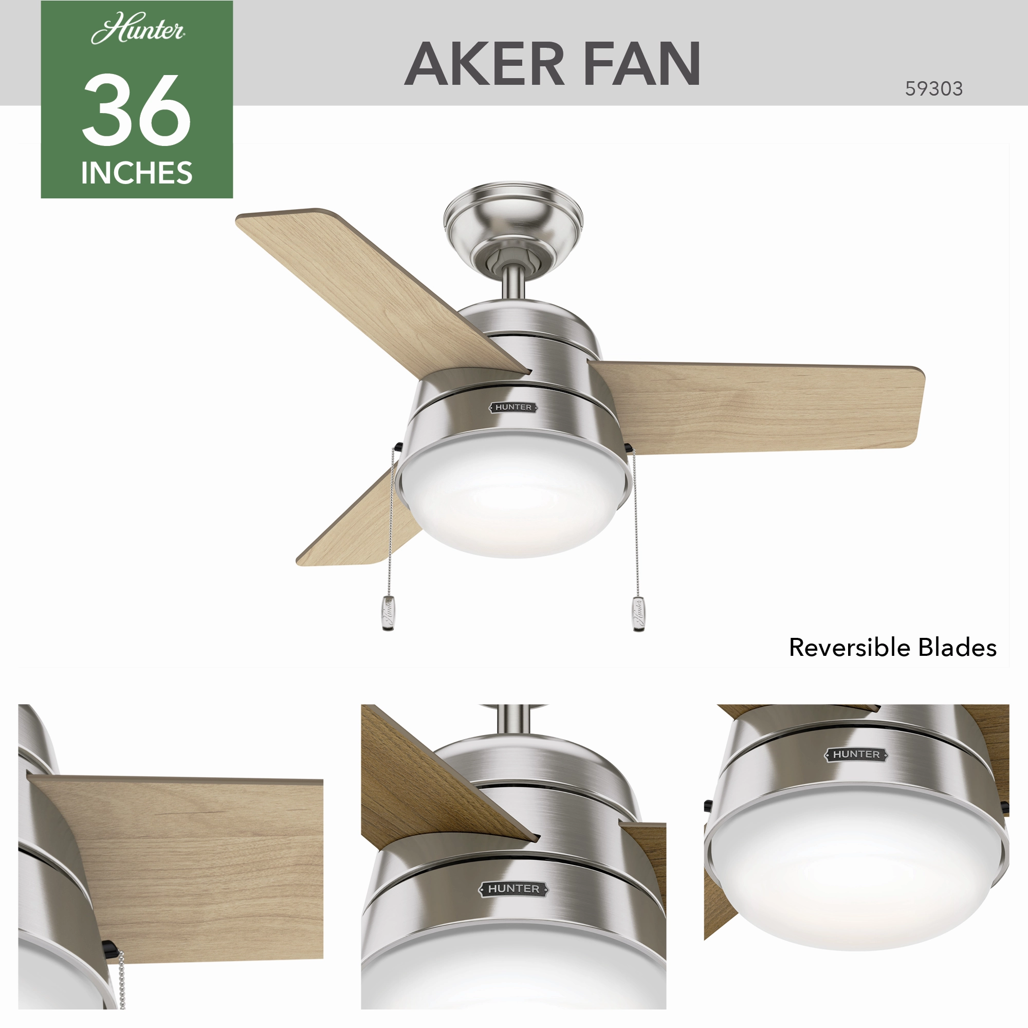 Aker 36"Ceiling Fan Brushed Nickel