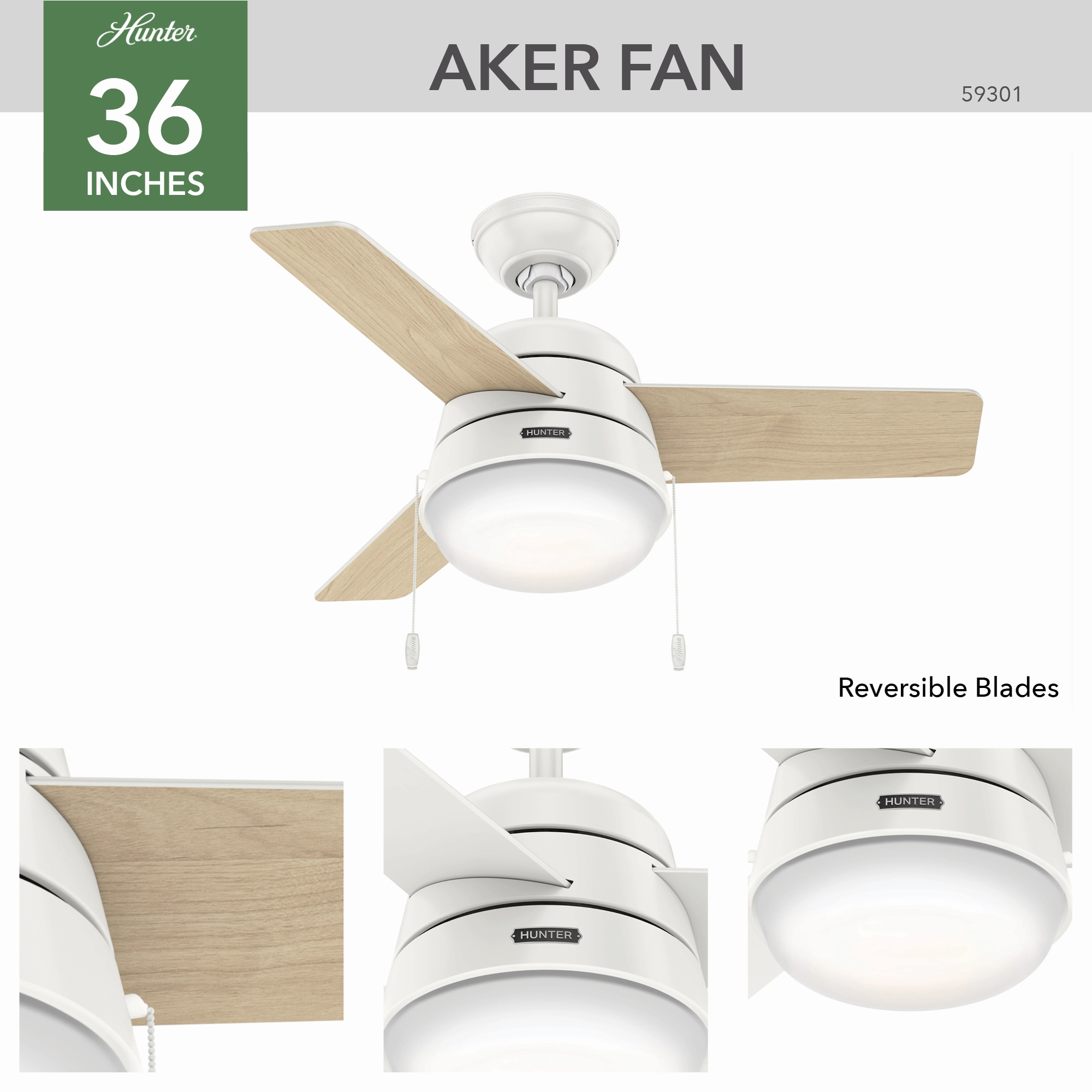 Aker 36"Ceiling Fan Fresh White