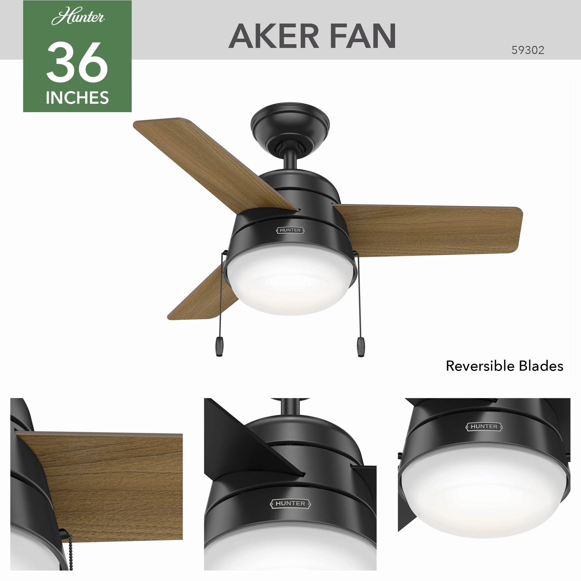 Aker 36"Ceiling Fan Matte Black