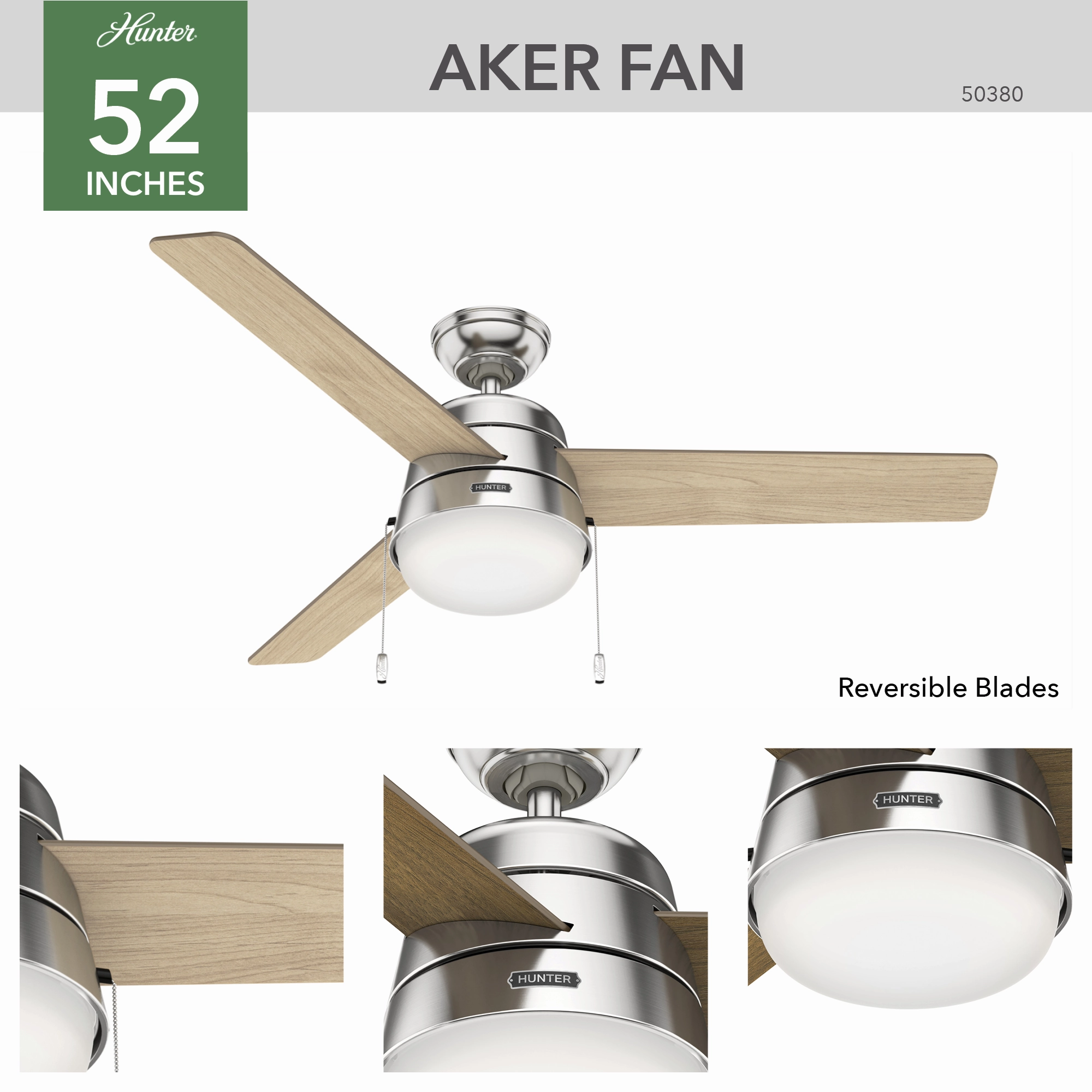 Aker 52"Ceiling Fan Brushed Nickel