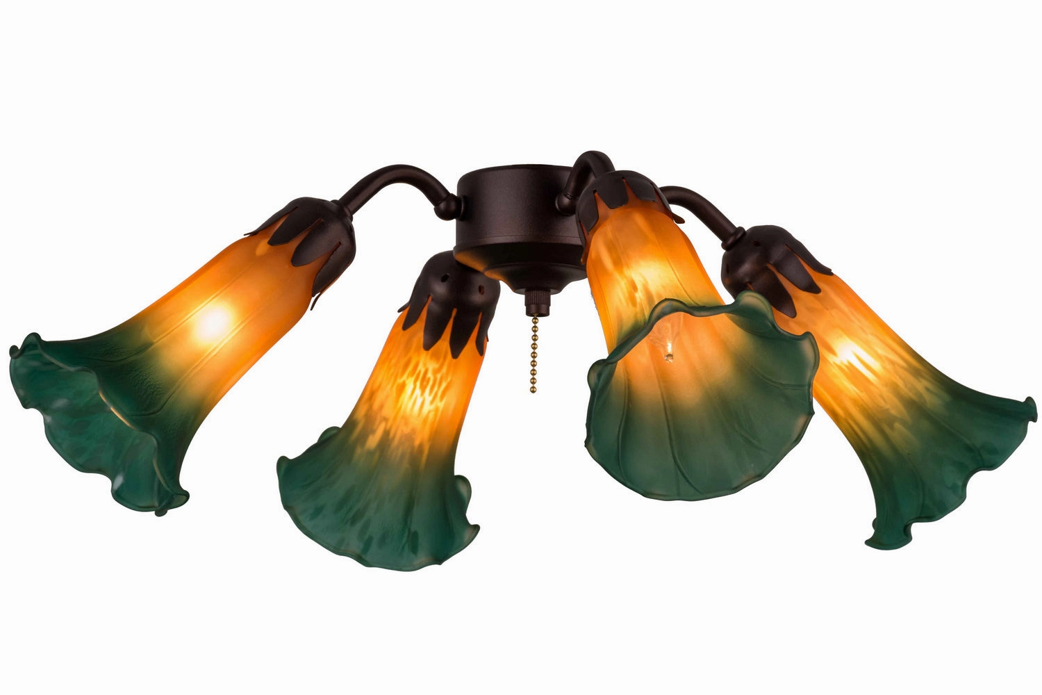 Amber/Green Pond Lily Four Light Fan Light Fixture lightweight fans for moving around easily