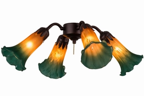 Amber/Green Pond Lily Four Light Fan Light Fixture quiet small fans for desk or nightstand