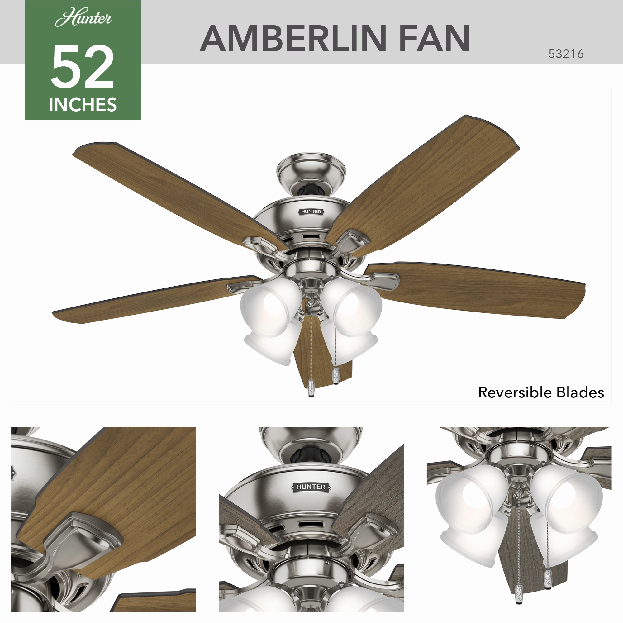 Amberlin 52"Ceiling Fan Brushed Nickel
