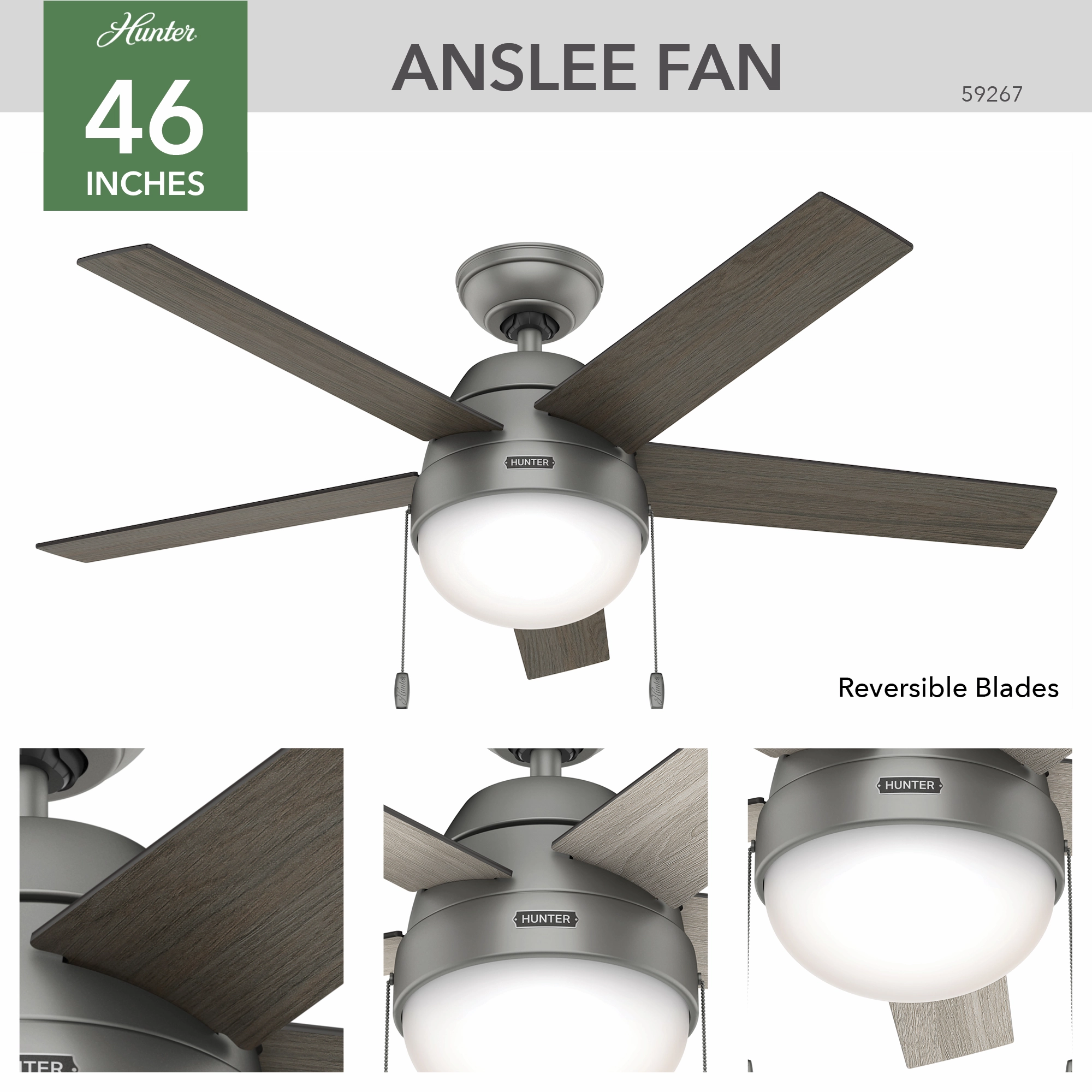 Anslee 46"Ceiling Fan Matte Silver