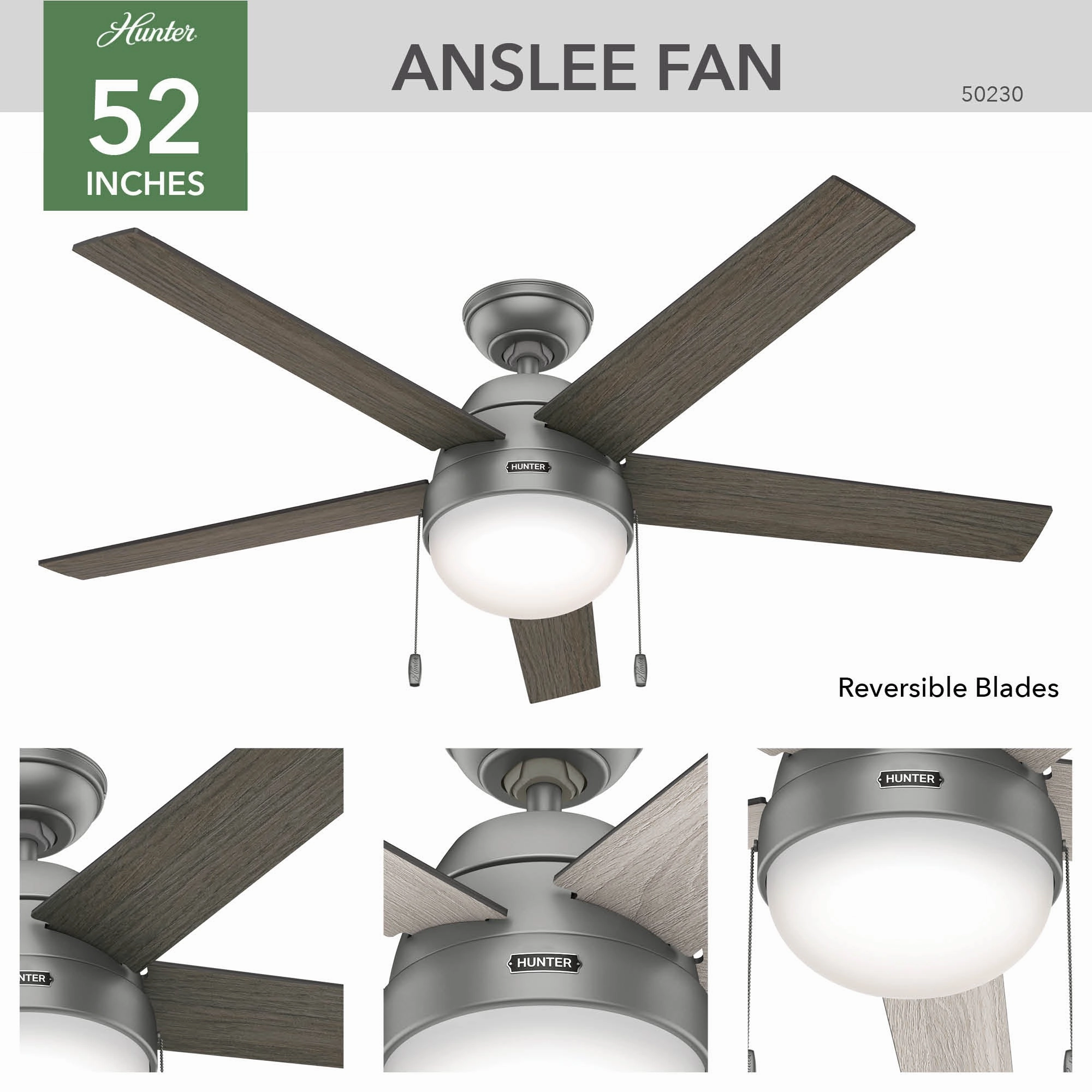 Anslee 52"Ceiling Fan Matte Silver