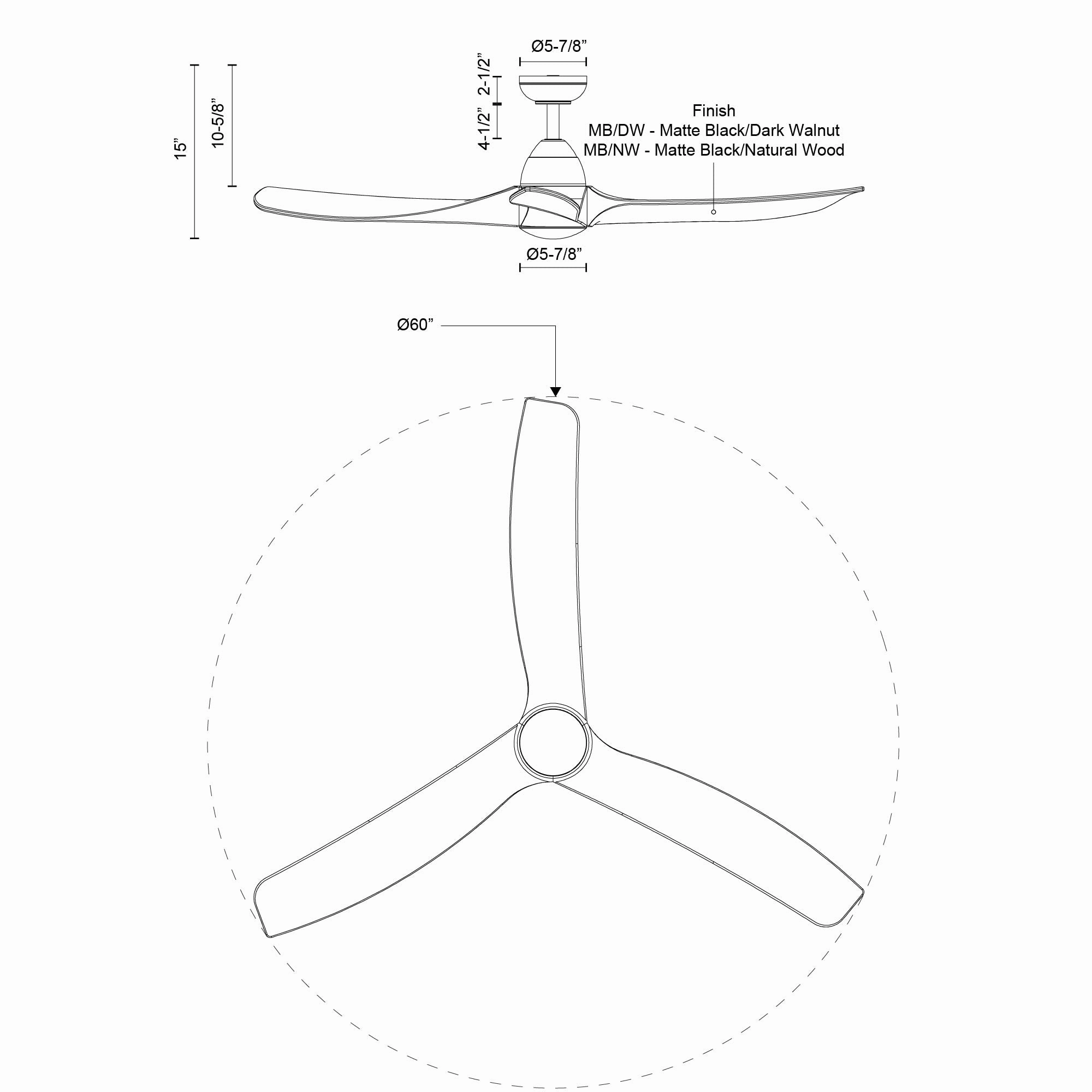 Baylor 60"Ceiling Fan Matte Black/Natural Wood