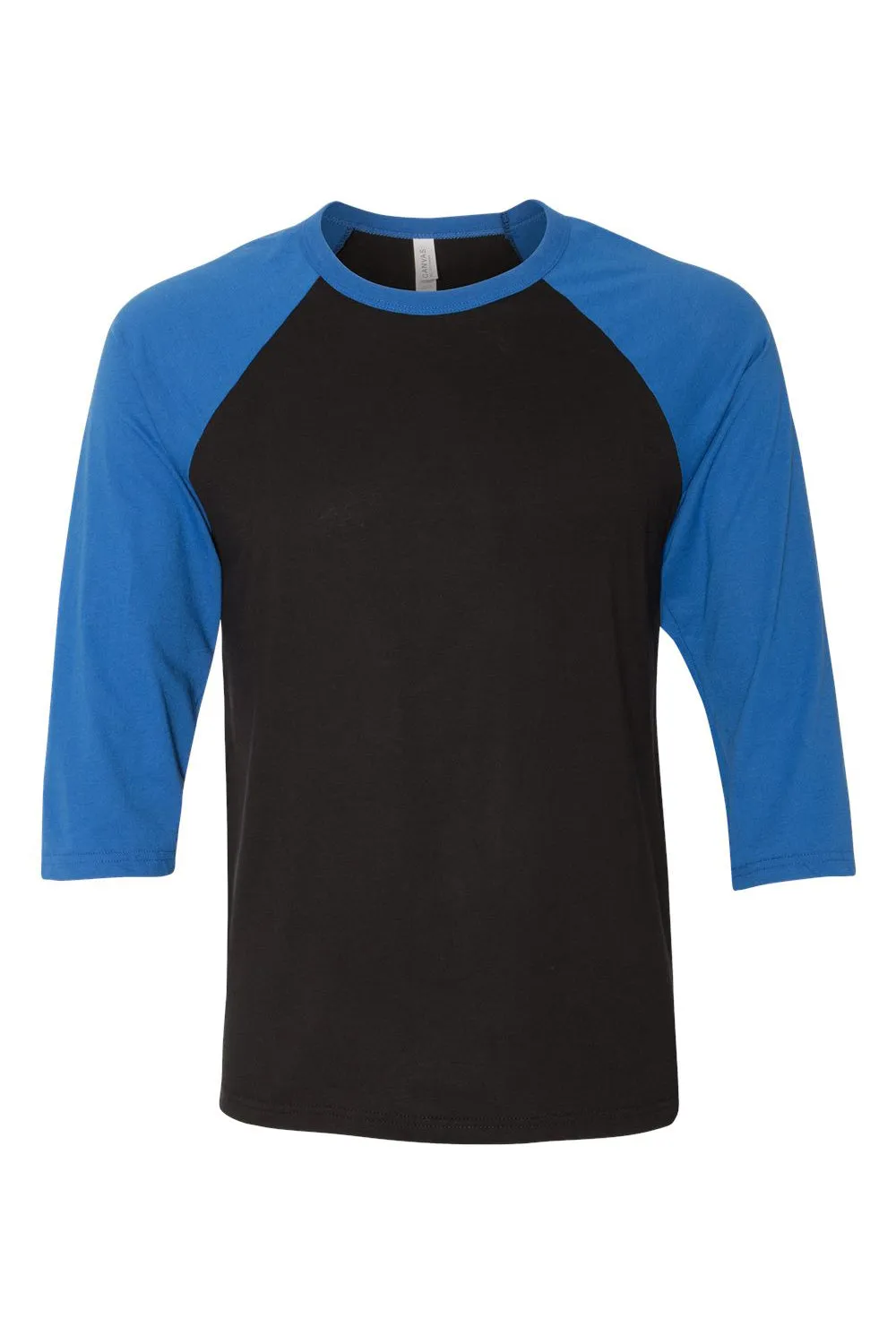 Bella   Canvas Mens 3/4 Sleeve Crewneck T-Shirt - Black/Royal Blue - Closeout