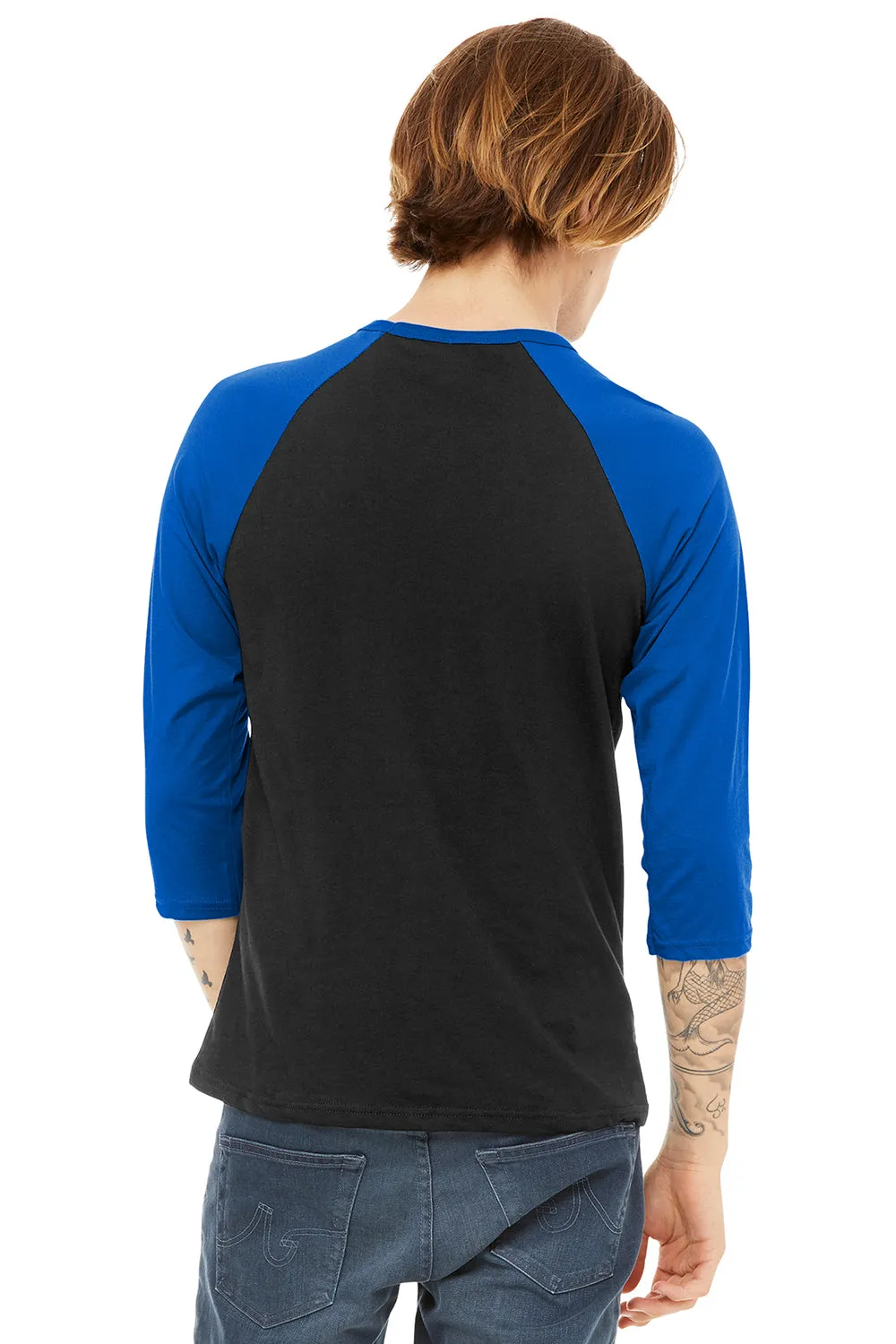 Bella   Canvas Mens 3/4 Sleeve Crewneck T-Shirt - Black/Royal Blue - Closeout