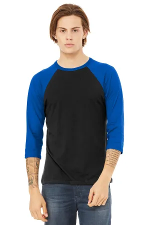 Bella   Canvas Mens 3/4 Sleeve Crewneck T-Shirt - Black/Royal Blue - Closeout