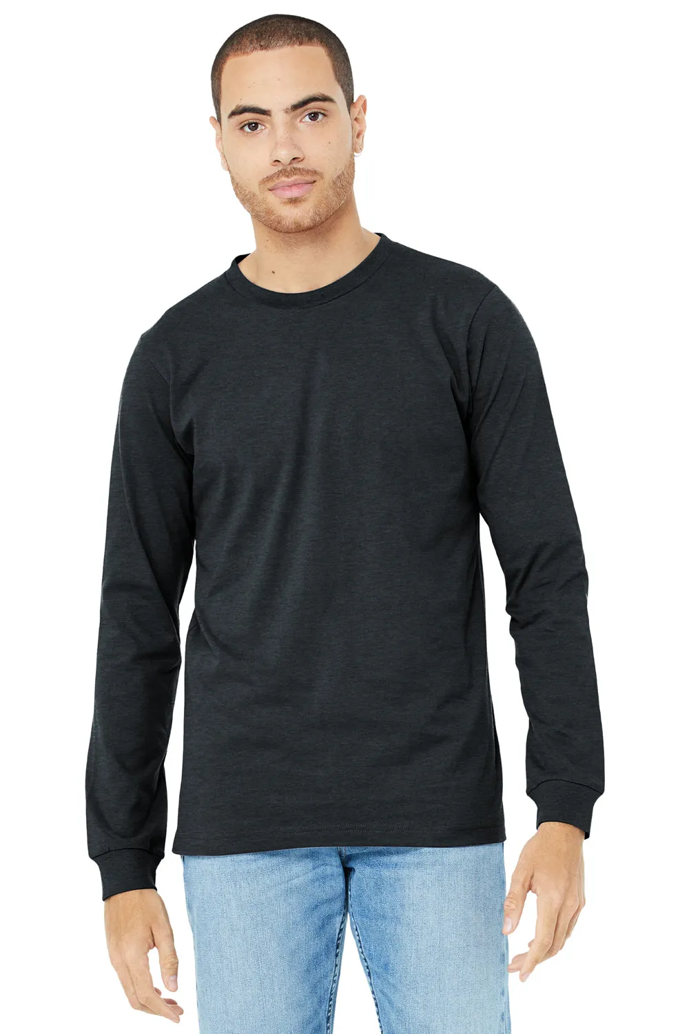 Bella   Canvas Mens CVC Long Sleeve Crewneck T-Shirt - Heather Dark Grey