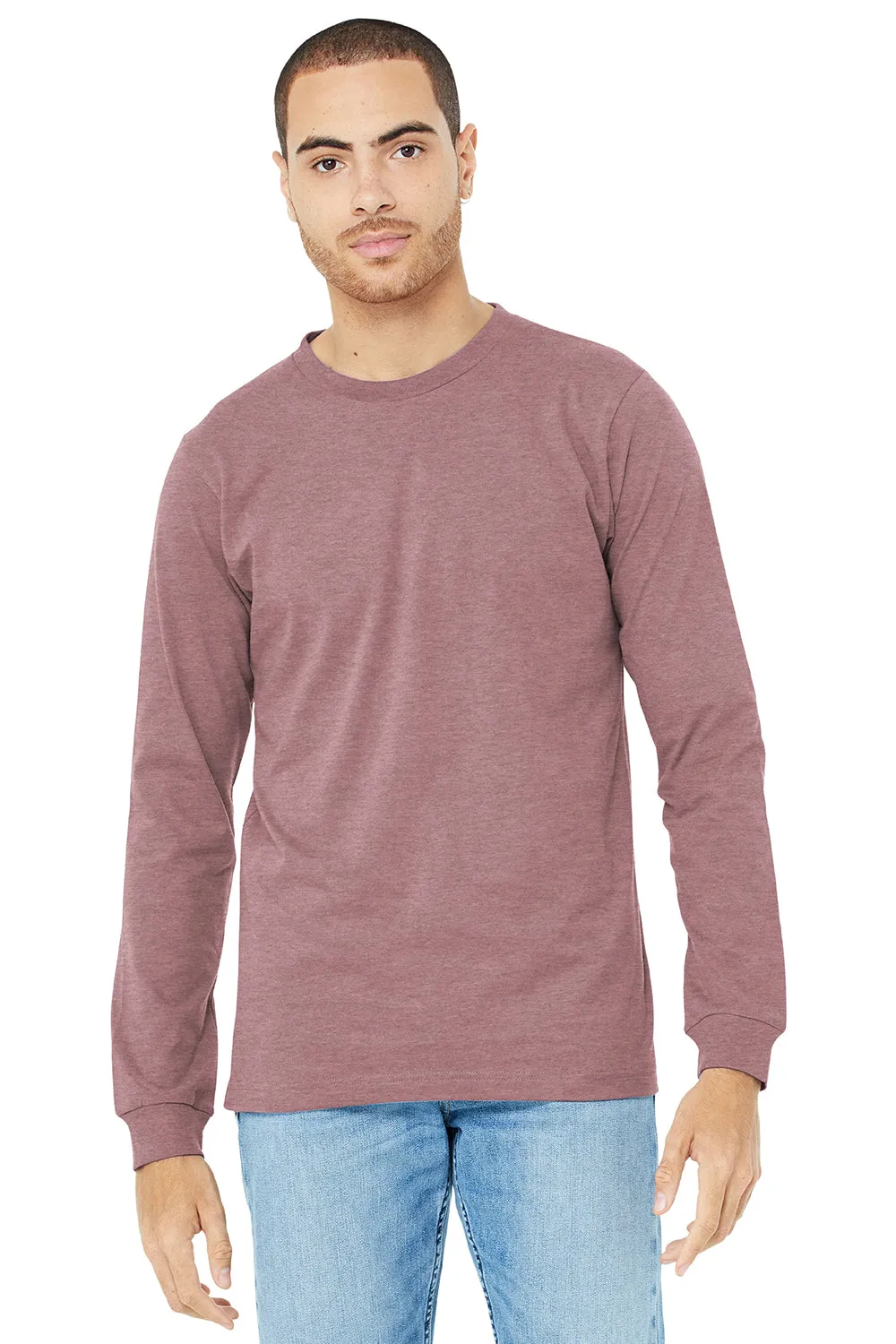 Bella   Canvas Mens CVC Long Sleeve Crewneck T-Shirt - Heather Mauve