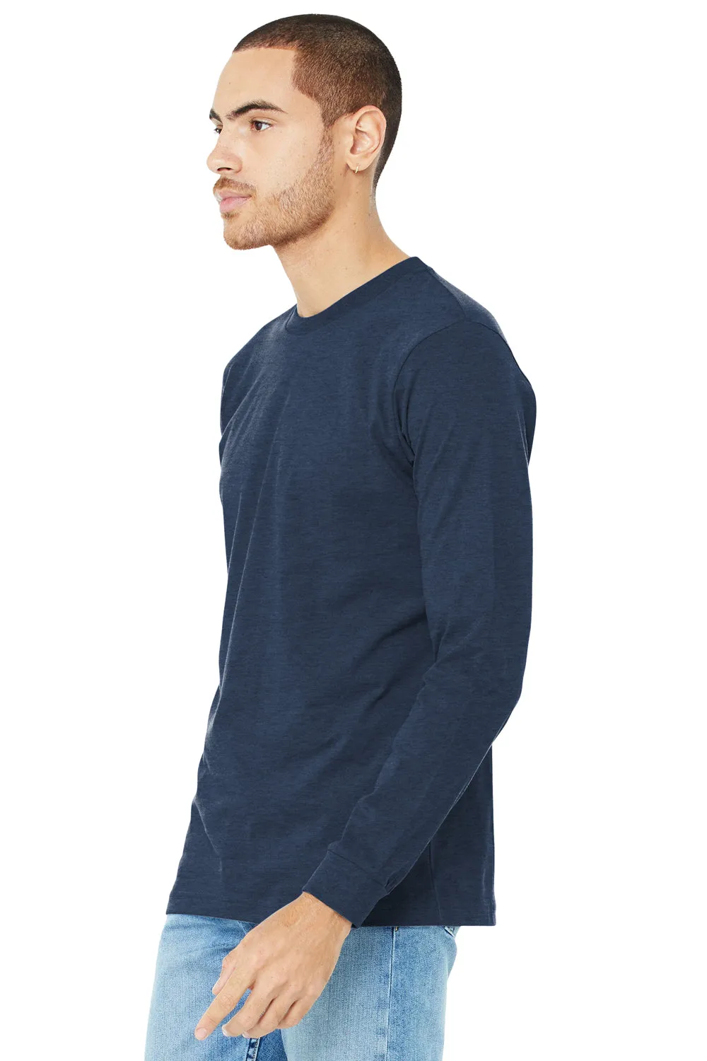 Bella   Canvas Mens CVC Long Sleeve Crewneck T-Shirt - Heather Navy Blue